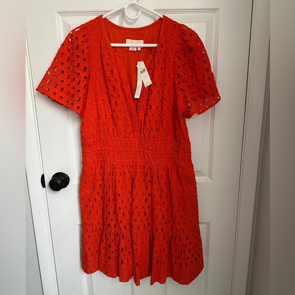 Anthropologie Somerset Mini Eyelet Dress in Vibrant Orange